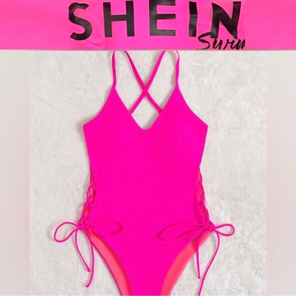 SHEIN Swim Vcay Lace-Up Sides One Piece Swimsuit size XL NWT